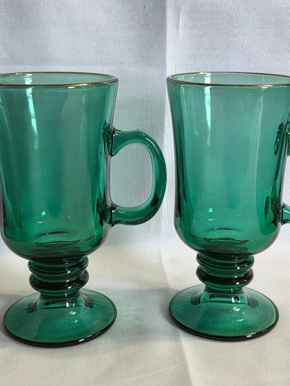 Vintage set 2 Libbey TULIP DARK GREEN Irish Mugs Drinking Christmas Coffee Ho